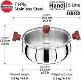 Hawkins Futura Steel Cook N Serve Handi with Glass Lid, 5.0 Litre Capacity