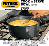 Hawkins Futura Hard Anodised Cook N Serve Bowl with Lid, 5 Litre Capacity