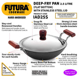 Hawkins Futura 2.5 Litre Deep Fry Pan, Hard Anodised Kadai with Stainless Steel Lid, Flat Bottom Induction Kadhai, Black (IAD25S)