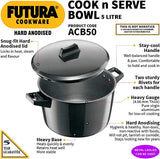 Hawkins Futura Hard Anodised Cook N Serve Bowl with Lid, 5 Litre Capacity