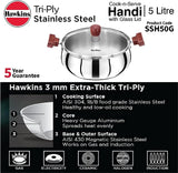 Hawkins Futura Steel Cook N Serve Handi with Glass Lid, 5.0 Litre Capacity