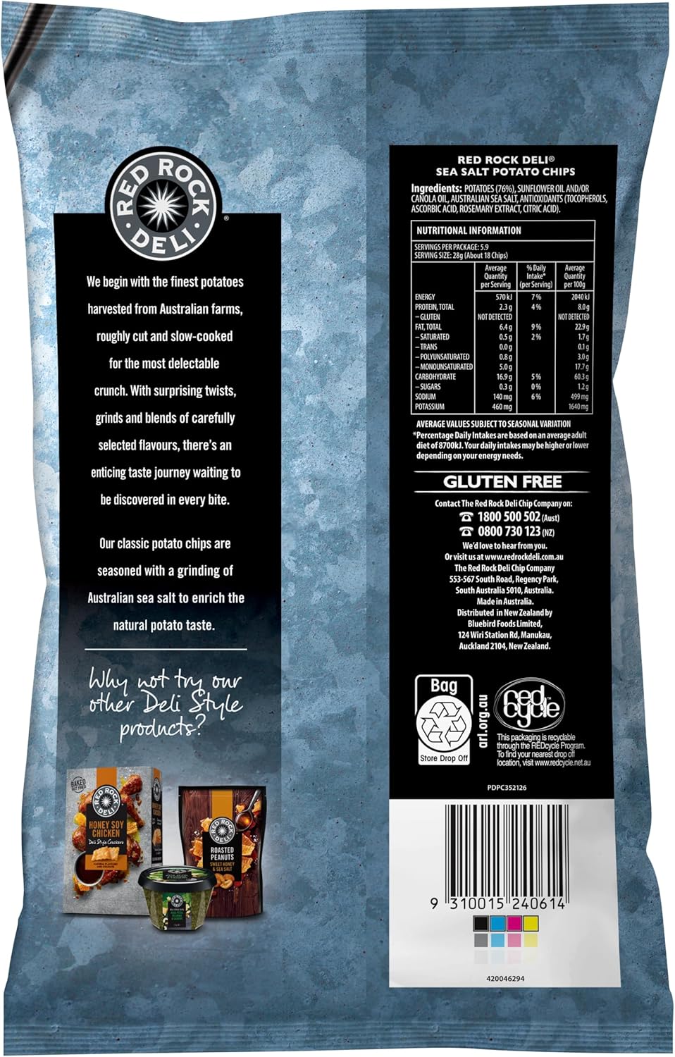 Red Rock Deli Sea Salt Potato Chips Share Pack 165g
