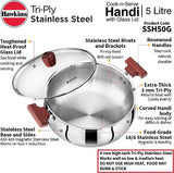 Hawkins Futura Steel Cook N Serve Handi with Glass Lid, 5.0 Litre Capacity