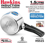 Hawkins Stainless Steel Pressure Cooker, 1.5 Liter, Silver (HSS15)