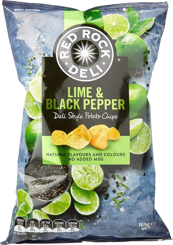 Red Rock Deli Lime and Black Pepper Potato Chips, 12 x 165 Grams