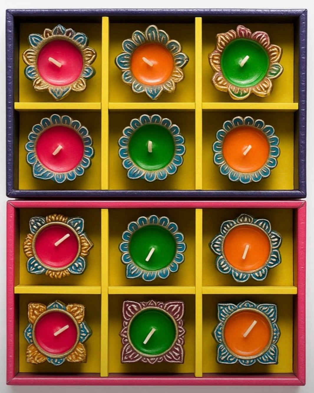 Diya With Wax – Assorted Designs (Pack of 6)