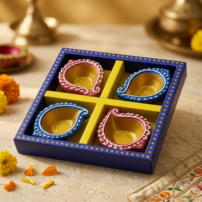 Decorative Diya Without Wax – Assorted Designs (Pack of 4)