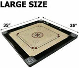 Full glossy finish round pocket carrom board game with coins, striker, powder multiple sizes (large) 35 x 35 inches