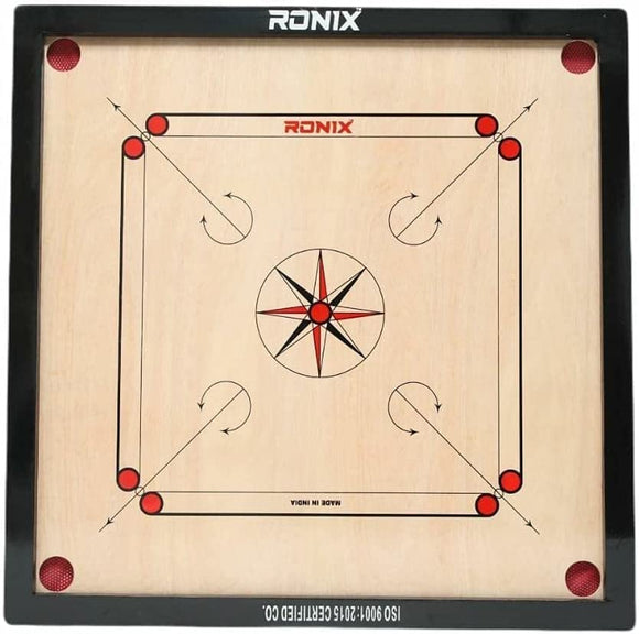 Full glossy finish round pocket carrom board game with coins, striker, powder multiple sizes (large) 35 x 35 inches