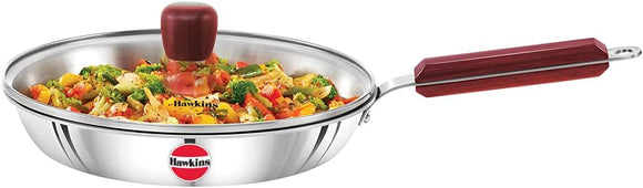 HAWKINS Triply 3 mm Stainless Steel Frying Pan 26 cm with Lid, 1 LTR, Silver (SSF26G)