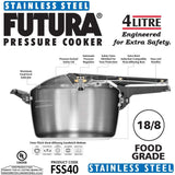 Hawkins Futura Stainless Steel Pressure Cooker, 4 Litres (F41)