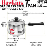 Hawkins Futura Steel Pan with Glass Lid, 1.5 Litre Capactiy