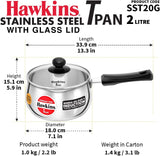 Hawkins Futura Steel Pan with Glass Lid, 2.0 Litre Capactiy, Silver