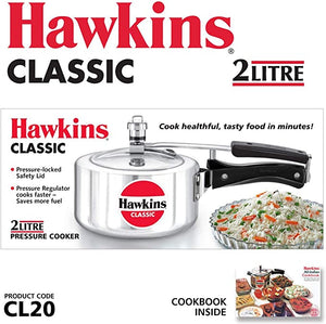 Hawkins Classic Aluminum Pressure Cooker, 2 Litre, Silver