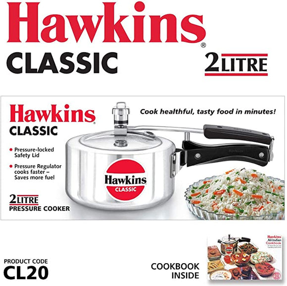 Hawkins Classic Aluminum Pressure Cooker, 2 Litre, Silver