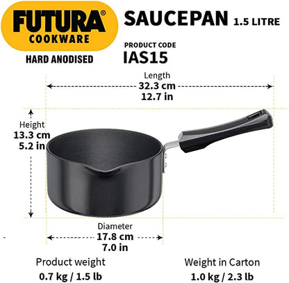 Hawkins Futura Hard Anodised Induction Compatible Ezeepour Saucepan 1.5 L, 16 cm, 3.25 mm