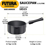 Hawkins Futura Hard Anodised Induction Compatible Ezeepour Saucepan 1.5 L, 16 cm, 3.25 mm