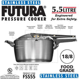 Hawkins-Futura F-41 Induction Compatible Pressure Cooker 5.5-Liter Metallic