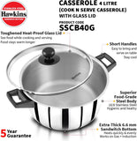 Hawkins Futura Steel Cook N Serve Casserole with Glass Lid, 4 Litre Capacity