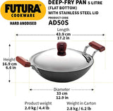 Futura  Hard Anodised Flat Bottom Deep Fry Pan 5-Liter / Kadhai with Stainless Steel Lid,