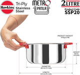 Hawkins Tri-Ply Stainless Steel Induction Compatible Metro Patila, 2 Litre (SSP20)