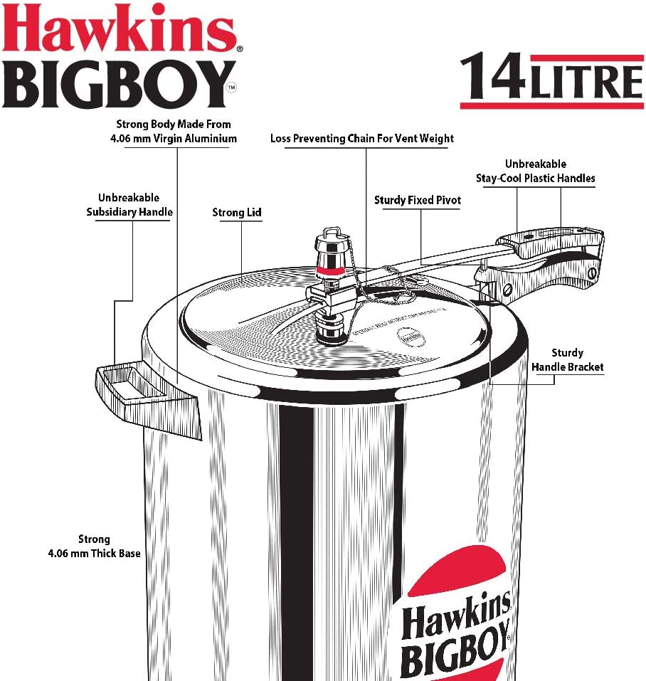 HAWKINS Hawkings Bigboy Aluminium Pressure Cooker 14 Litre