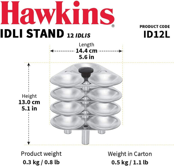 Hawkins 12 Idli Set for 5.0 Litre Pressure Cooker,Silver