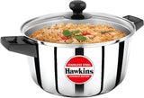 Hawkins Futura Steel Cook N Serve Casserole with Glass Lid, 4 Litre Capacity