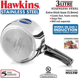 Hawkins Stainless Steel Induction Compatible Pressure Cooker, 3 Litre, Silver (HSS3W) Wide