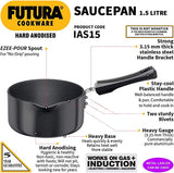 Hawkins Futura Hard Anodised Induction Compatible Ezeepour Saucepan 1.5 L, 16 cm, 3.25 mm