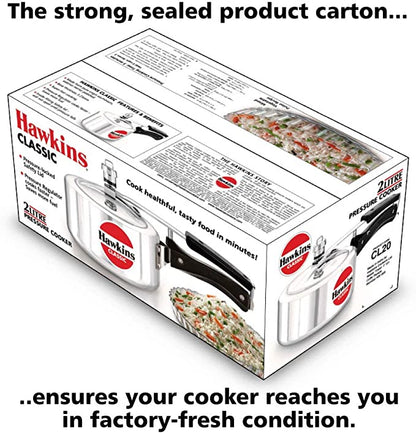 Hawkins Classic Aluminum Pressure Cooker, 2 Litre, Silver