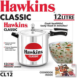 Hawkins Classic 12 L Aluminum Pressure Cooker, Medium, Silver, 12-Liter