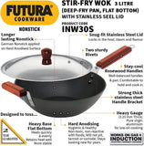 Hawkins Futura 3 L Non-Stick Induction Stir Fry Wok, Medium, Black