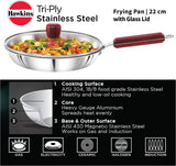 Hawkins - SSF22G Tri-ply Stainless Steel Frying Pan 22 cm with Glass Lid