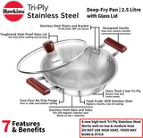 Hawkins Futura Steel Deep Fry Pan with Steel Lid, 2.5 Litre Capactiy SSD25G