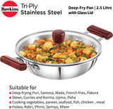 Hawkins Futura Steel Deep Fry Pan with Steel Lid, 2.5 Litre Capactiy SSD25G