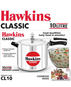 Hawkins Classic Aluminum Pressure Cooker, 10-Liter, Silver