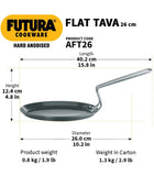 Hawkins Futura Aluminium Hard Anodised Flat Tava, Diameter 26 cm, Thickness 4.88 mm, Black (AFT26)