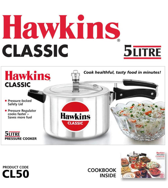 HAWKINS Classic CL50 5-Liter New Improved Aluminum Pressure Cooker, Small, Silver