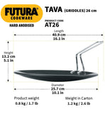 Hawkins Aluminium Futura Hard Anodised Tava, Diameter 26 cm, Thickness 4.88 mm (Black) AT26