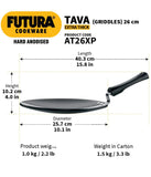 Hawkins Futura Hard Anodised Tava with Plastic Handle, Diameter 26 cm, Thickness 6.35 mm, Black (AT26XP)