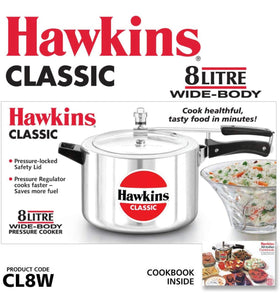 Hawkins Classic Pressure Cooker, Silver, HawCL8W, 8-Liter Wide Body